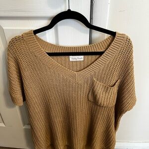 Cozy V-Neck Pocket Sweater - Tan